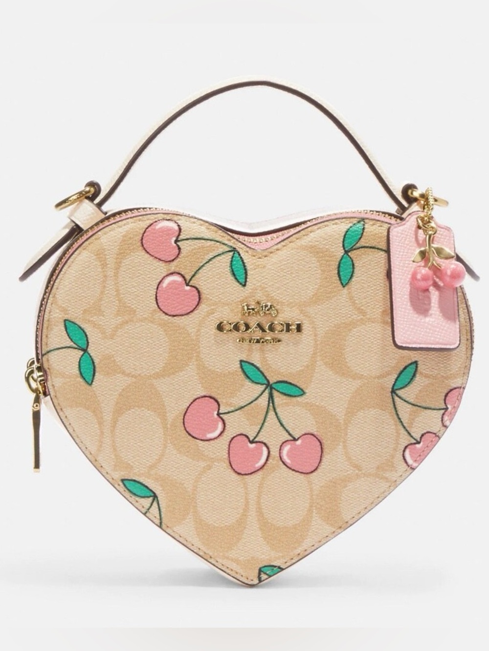 Coach sold out online/discontinued Signature Pink Leather Cherry Heart Bag